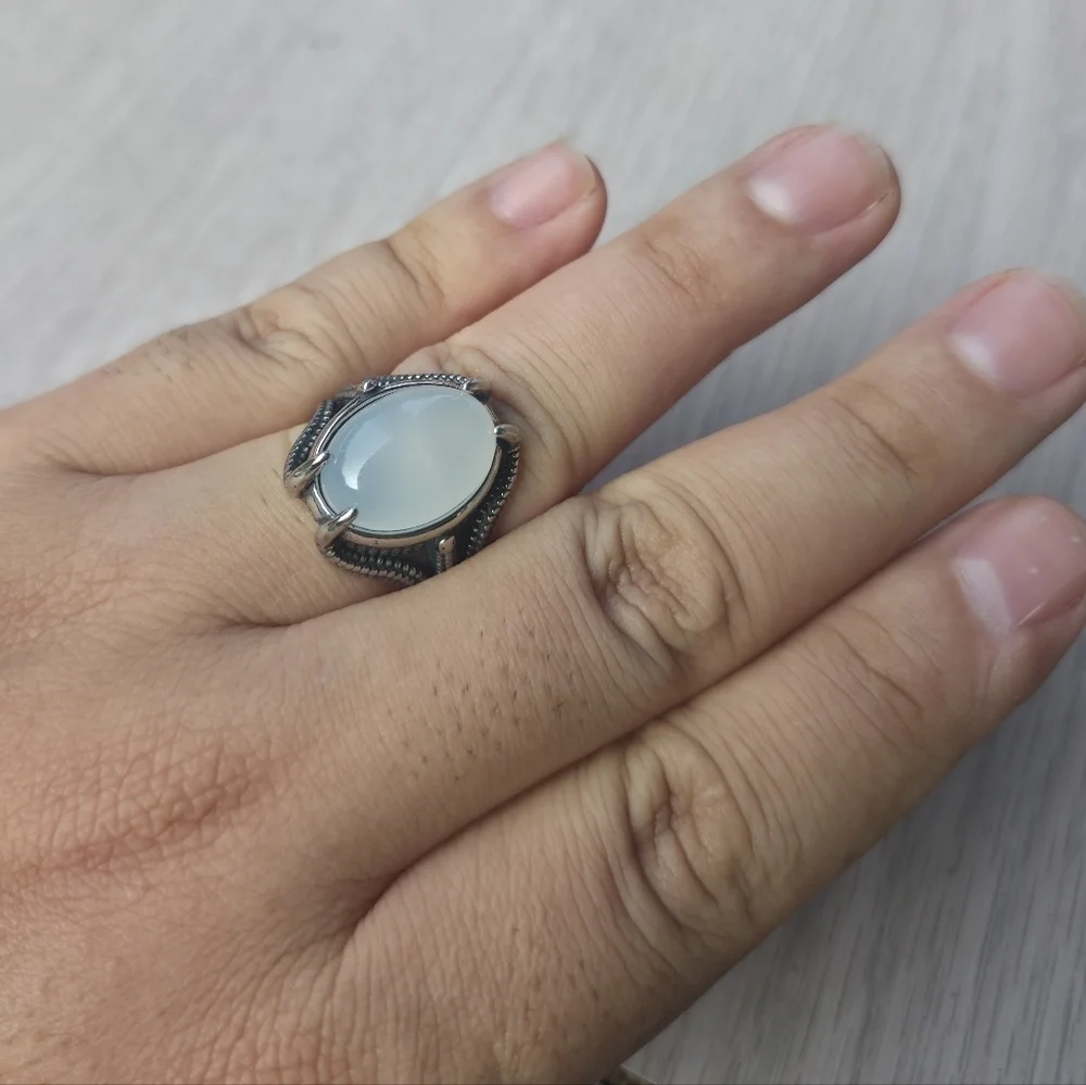 New Stainless Steel Men's Ring With Synthetic Opal Size 11 - Picture 5 of 5